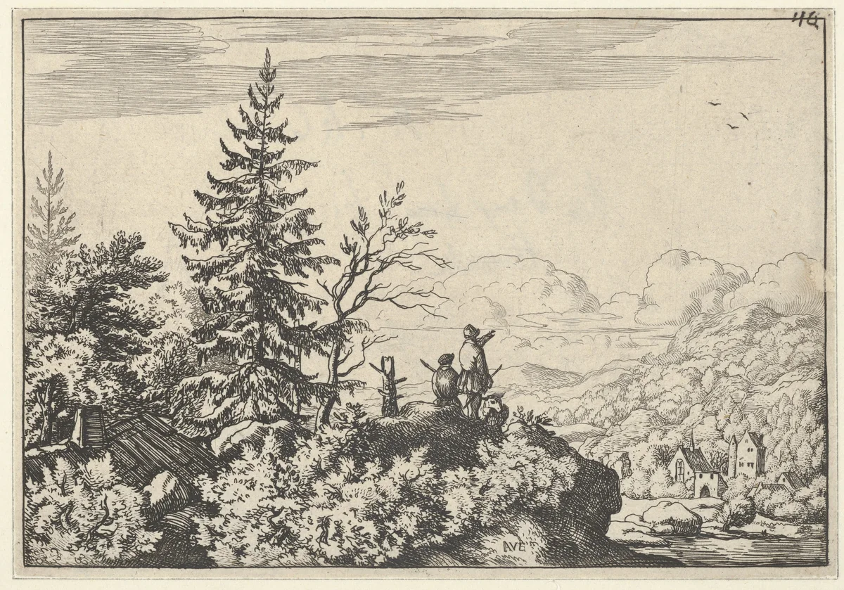 The Two Men on the Hill by Allart van Everdingen, print, 1621-1675