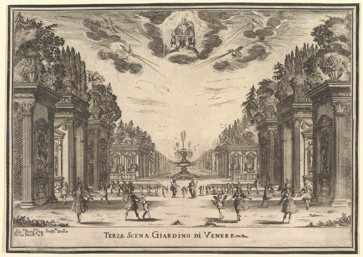 Third scene, the garden of Venus, from "The marriage of the gods" (Le nozze degli Dei) by Stefano della Bella, print, 1637