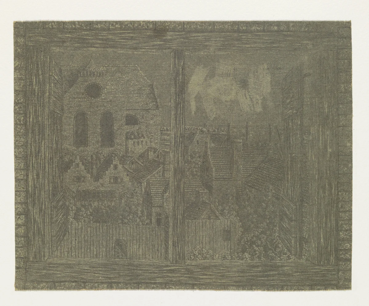 Uitzicht vanuit Segers’ huis op de Noorderkerk by Hercules Segers, print, 1622-1630