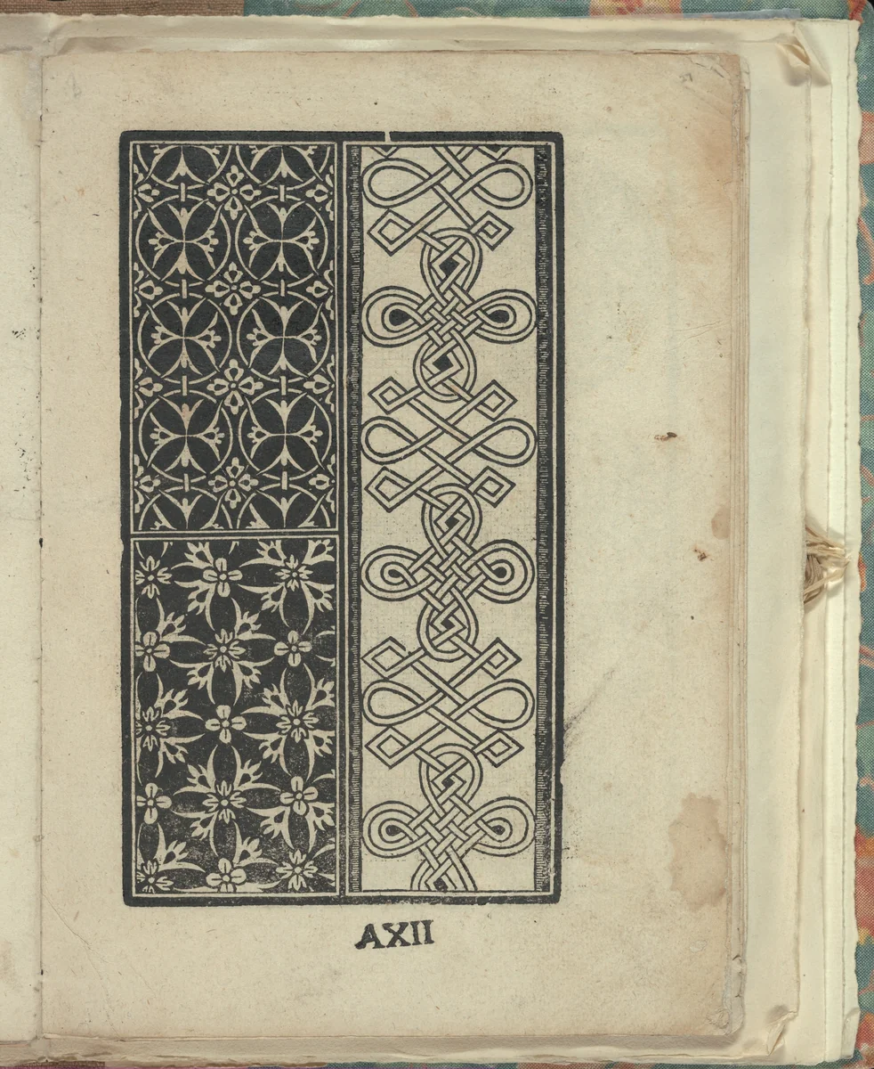 Opera Nova Universali intitulata Corona di racammi, page 27 (recto) by Giovanni Andrea Vavassore, book, 1530