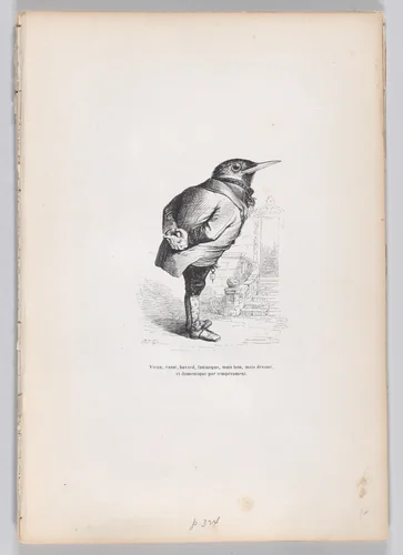Old, broken, haggard, whimsical, yet good, yet dedicated, and domestic by temperament, from "Scenes from the Private and Public Life of Animals" by J. J. Grandville, print, 1832-1852