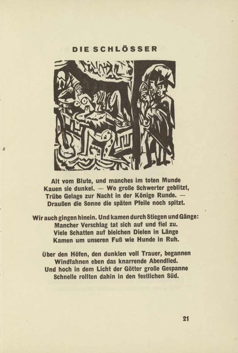 The Castles (Die Schlösser) (headpiece, page 21) from Umbra vitae (Shadow of Life) by Ernst Ludwig Kirchner, illustrated book, 1924