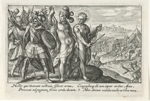 Minerva en Apollo verleiden Hector te vechten by Crispijn van de Passe, print, 1613