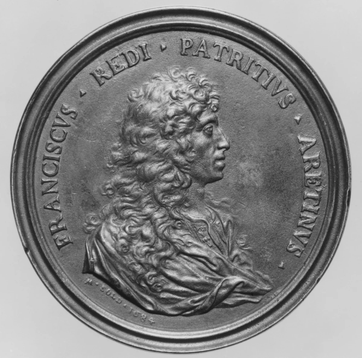 Francesco Redi (1628–98) by Massimiliano Soldani, metalwork, 1684