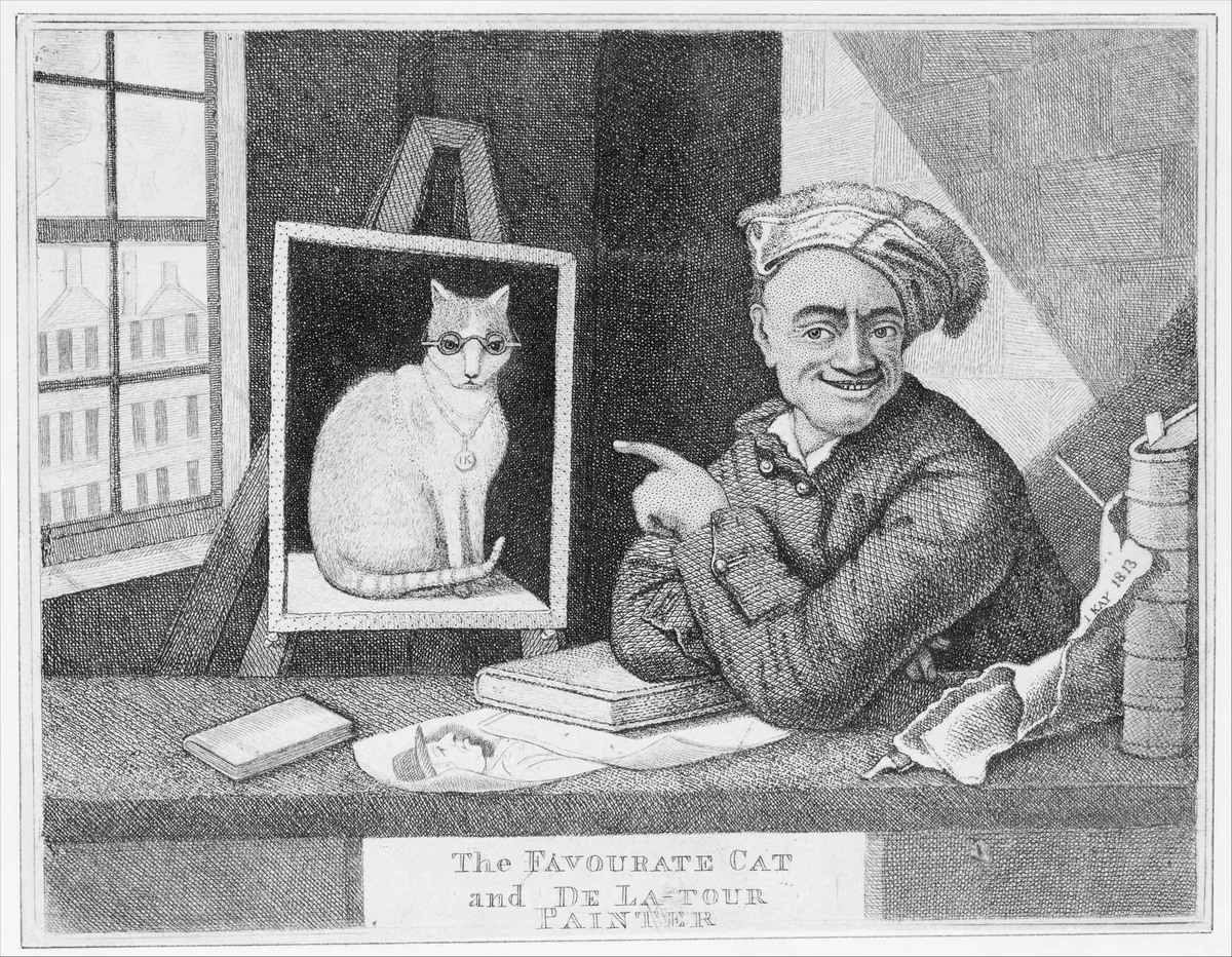 The Favourite Cat and De La-Tour Painter by John Kay, print, 1813