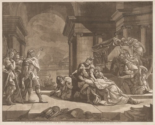 Le Jeune Astianax qu’Andromaque avoit caché dans le tombeau d’Hector est arraché des bras de sa Mere par les ordres d'Ulisse (Young Astianax, who Andromache Hid in Hector's Tomb, is Seized from his Mother's Arms by Ulysses' Orders) by François-Philippe Charpentier; Gabriel François Doyen, print, 1766