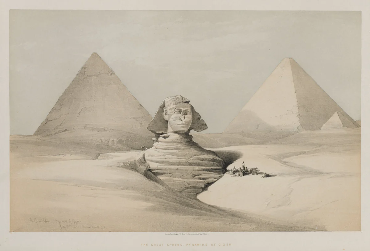 Egypt and Nubia, Volume I: The Great Sphinx, Pyramids of Gezeeh by Louis Haghe, print, 1846