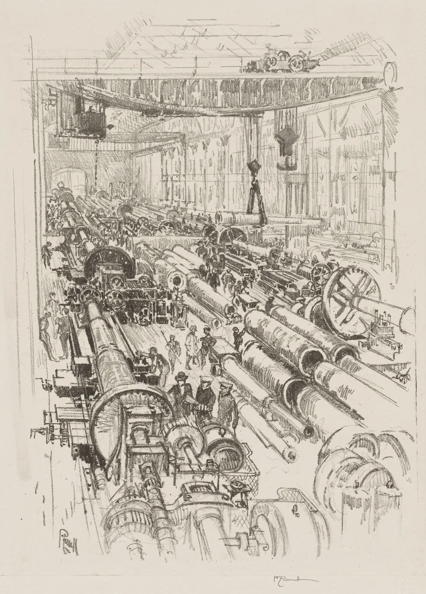 English War Work: The Gun Shop by Joseph Pennell, print, 1916