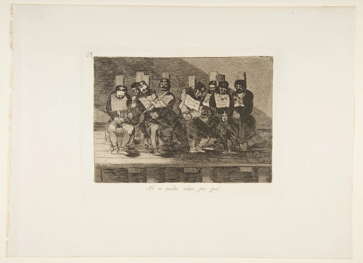 Plate 35 from "The Disasters of War" (Los Desastres de La Guerra): 'One Can't Tell Why' (No se puede saber por qué) by Goya, print, 1810-1823