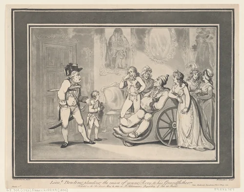 Lieutenant Bowling pleading the cause of young Rory to his Grandfather by Thomas Rowlandson, print, 1800