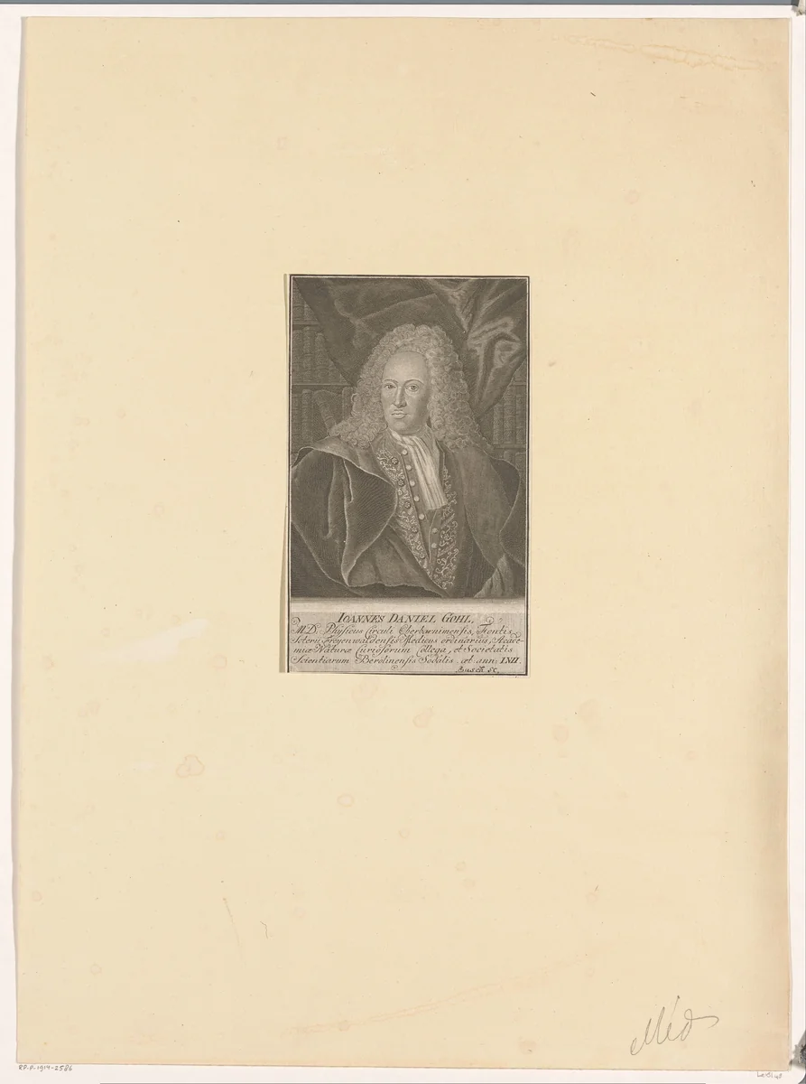 Portret van Johann Daniel Gohl by Georg Paul Busch, print, 1704-1756