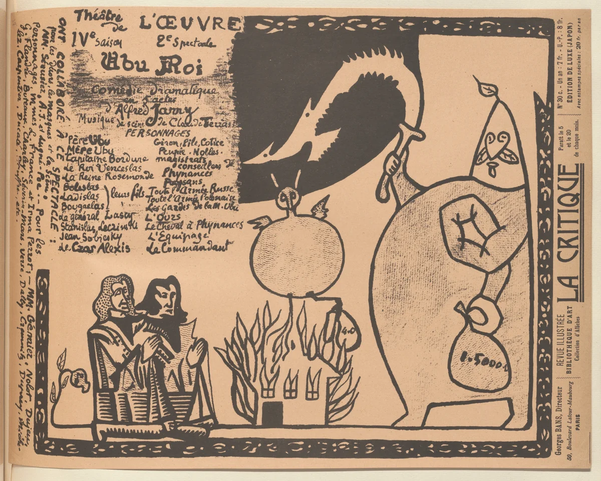 Program for King Ubu (Ubu roi) from The Beraldi Album of Theatre Programs by Alfred Jarry, print, 1896