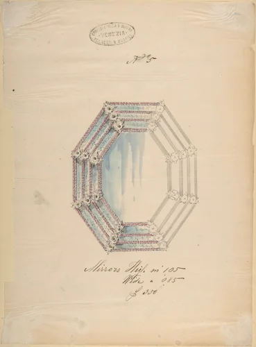 One of Twenty-Three Sheets of Drawings of Glassware (Mirrors, Chandeliers, Goblets, etc.) by Compagnia di Venezia e Murano, drawing, 1850-1880