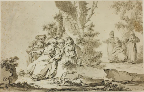 Figures in Oriental Costume in a Landscape by Tiberius Dominikus Wocher, drawing, 1774-1799