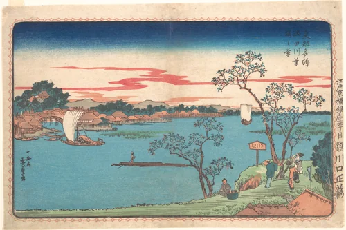 A View of Cherry Trees in Leaf along the Sumida River by Utagawa Hiroshige (歌川広重), print, 1831