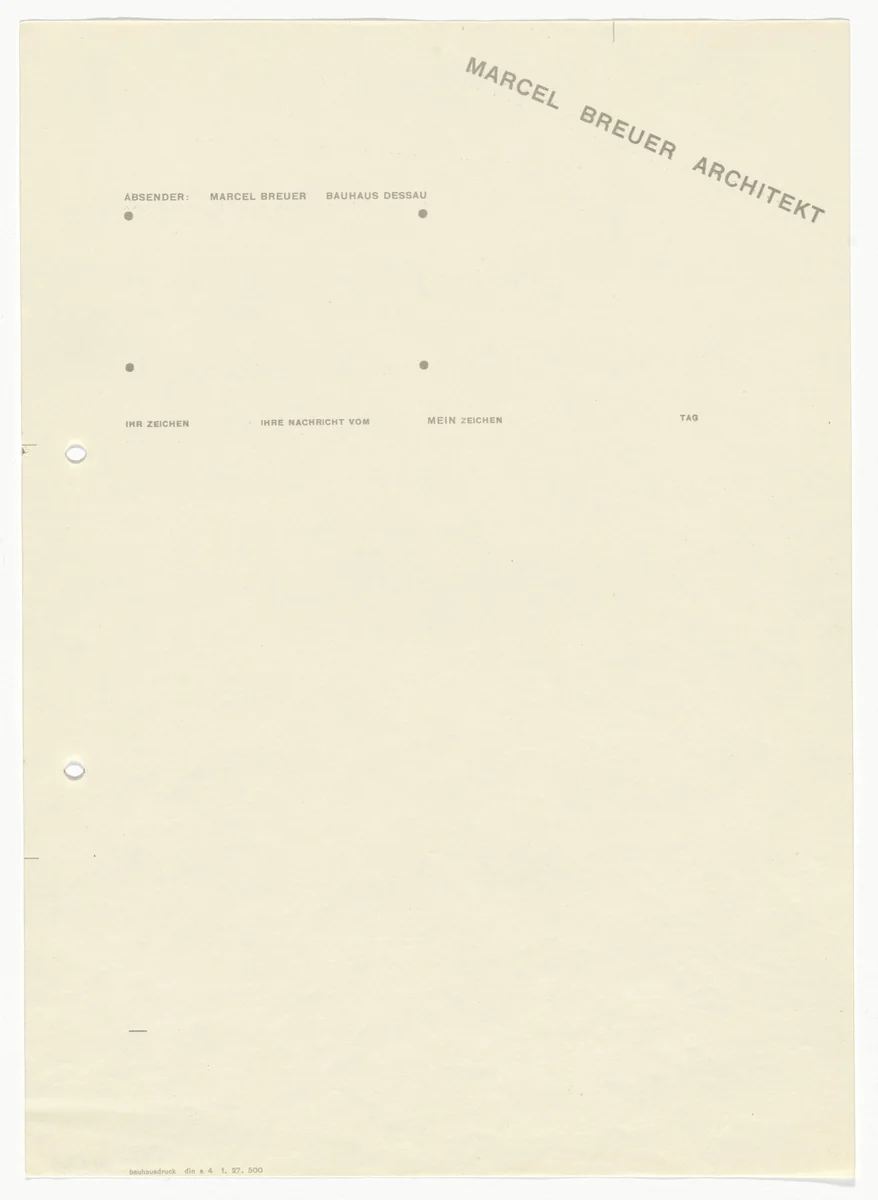 Marcel Breuer letterhead by Herbert Bayer, design, 1927