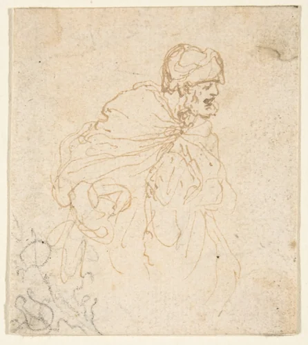 A Bearded Man in a Cloak and Turban Facing Right. by Stefano della Bella, drawing, 1610-1664