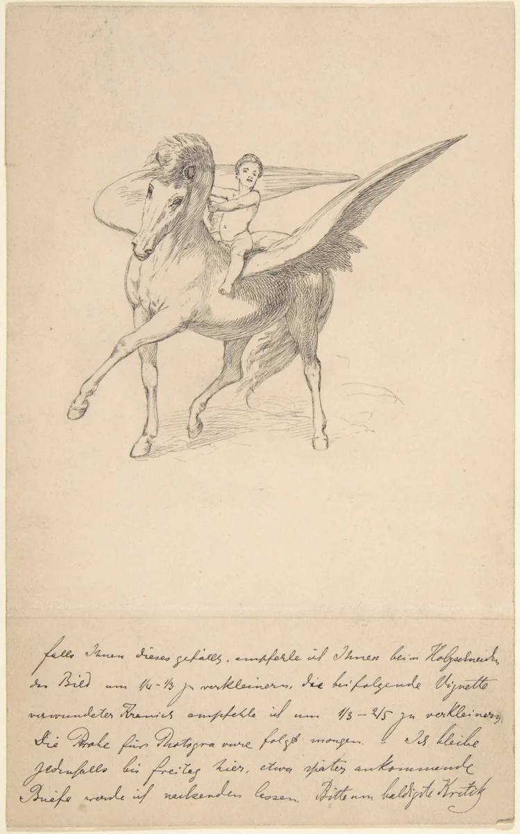 Pegasus and the Young Bellephron by Max Klinger, drawing, 1870-1920