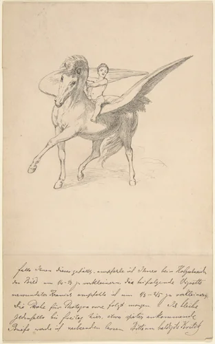 Pegasus and the Young Bellephron by Max Klinger, drawing, 1870-1920