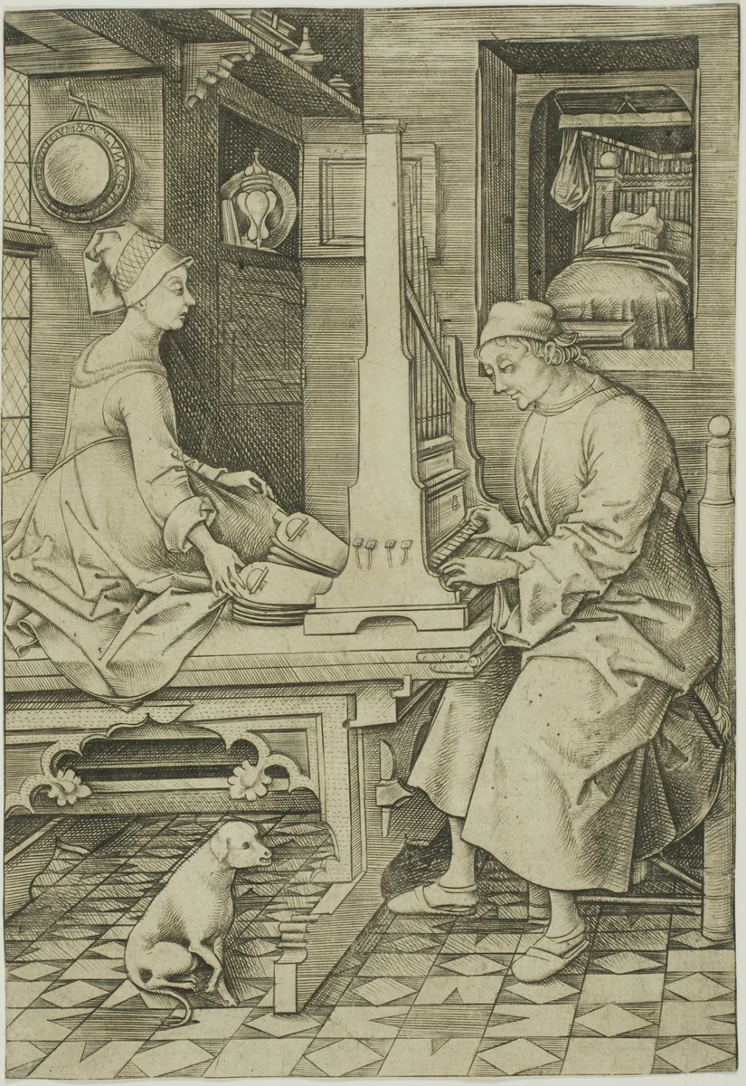 The Organ Player and His Wife by Israhel van Meckenem, print, 1495-1503