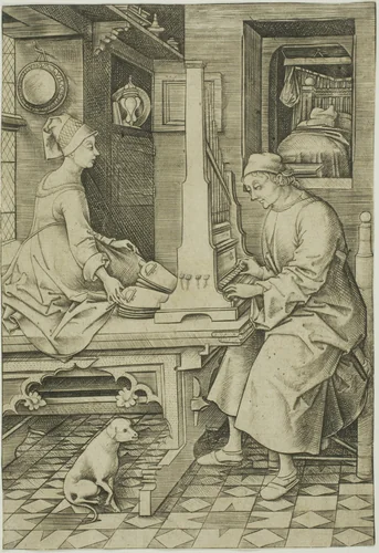 The Organ Player and His Wife by Israhel van Meckenem, print, 1495-1503