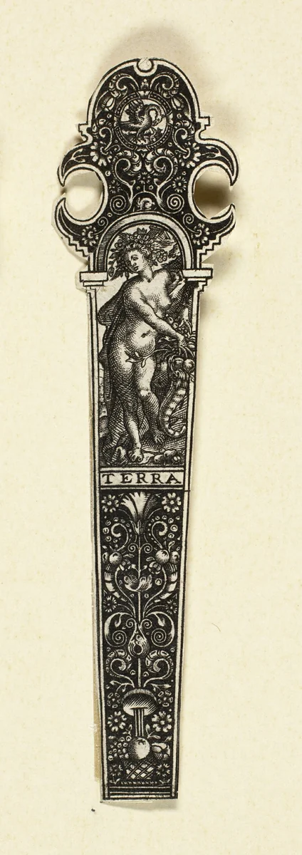 Ornamental Design for Knife Handle with Earth, from The Four Elements by Johann Theodor de Bry, print, 1585-1595