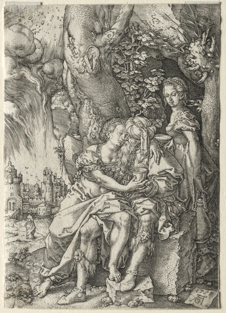 The Story of Lot: Lot with His Daughters by Heinrich Aldegrever, print, 1555