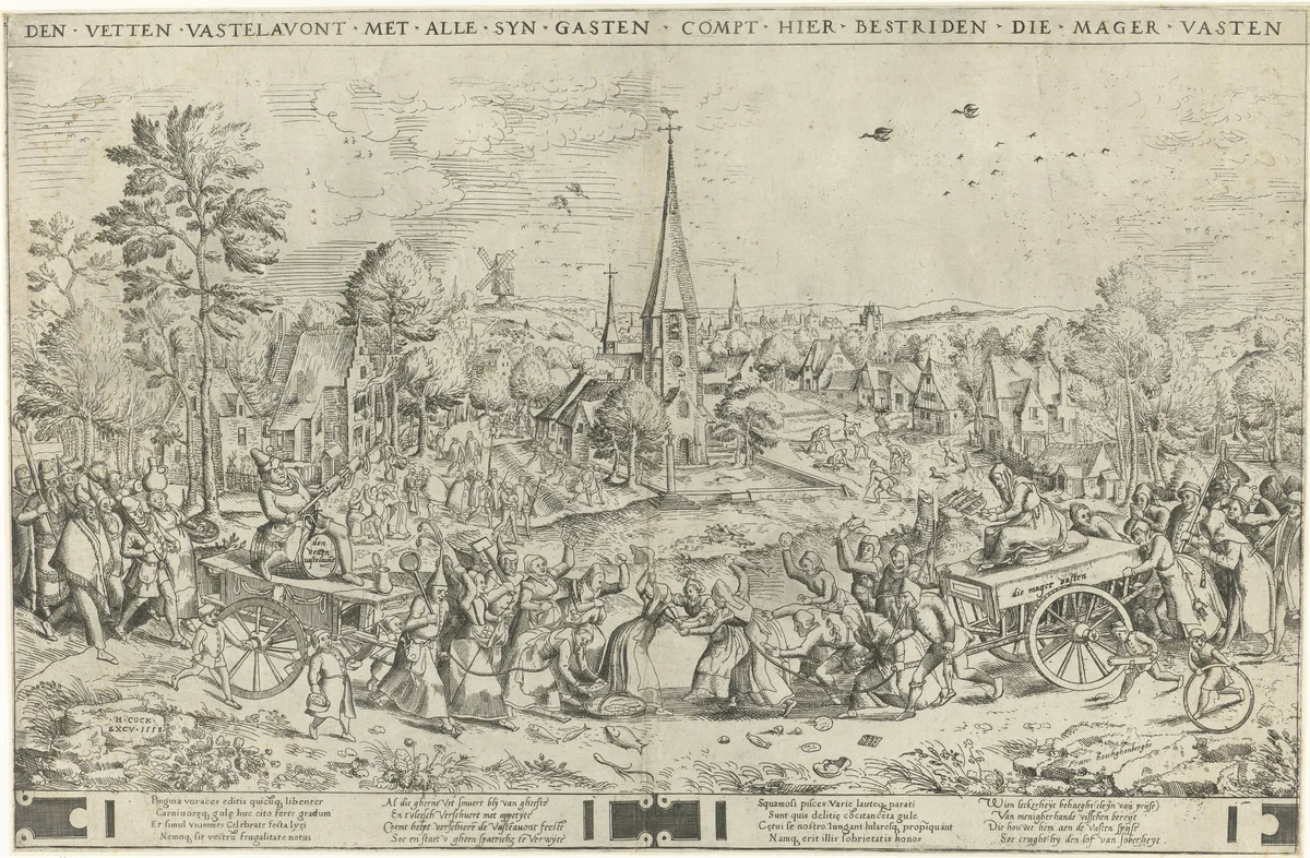 De strijd tussen carnaval en vasten by Unknown, print, 1558