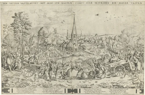 De strijd tussen carnaval en vasten by Unknown, print, 1558