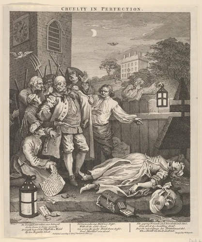 Cruelty in Perfection (The Four Stages of Cruelty) by William Hogarth, print, 1751