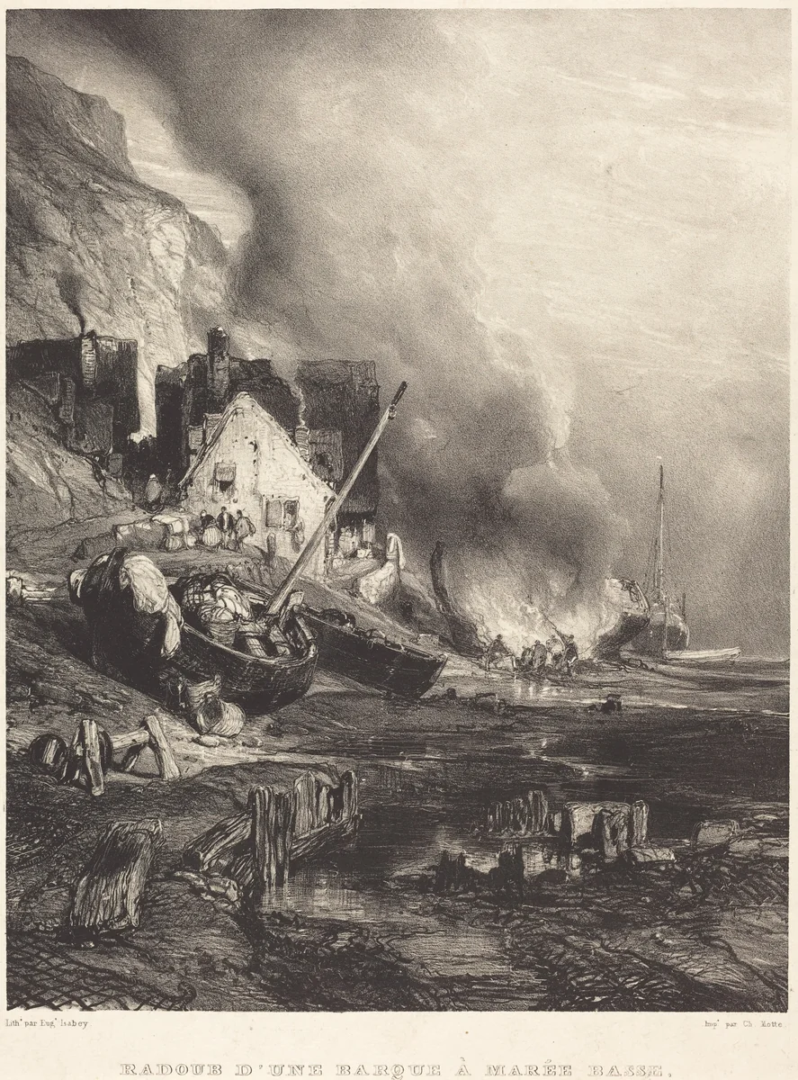 Radoub d'une barque à Marée Basse by Eugène Isabey, print, 1833