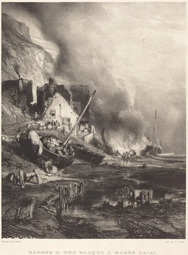 Radoub d'une barque à Marée Basse by Eugène Isabey, print, 1833