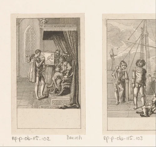 Columbus legt zijn plan voor aan de Portugese koning by Daniel Nikolaus Chodowiecki, print, 1790