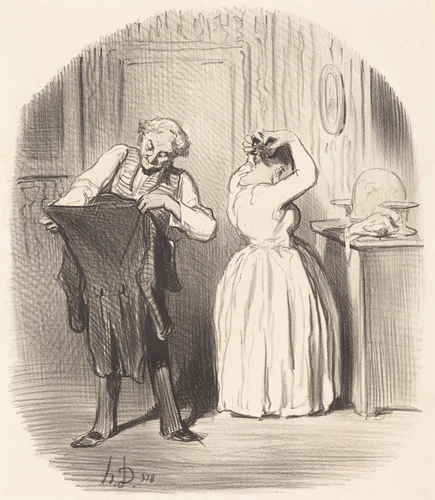 Le Jour ou l'on dine chez Monsieur le Directeur... by Honoré Daumier, print, 1852