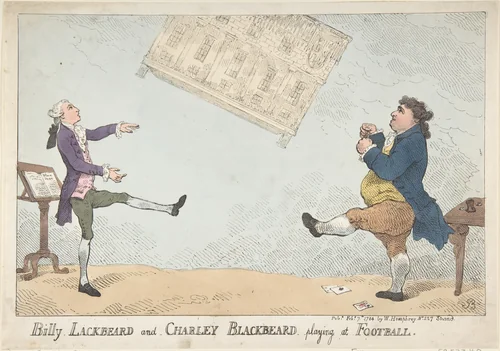 Billy Lackbeard and Charley Blackbeard playing at Football by Thomas Rowlandson, print, 1784