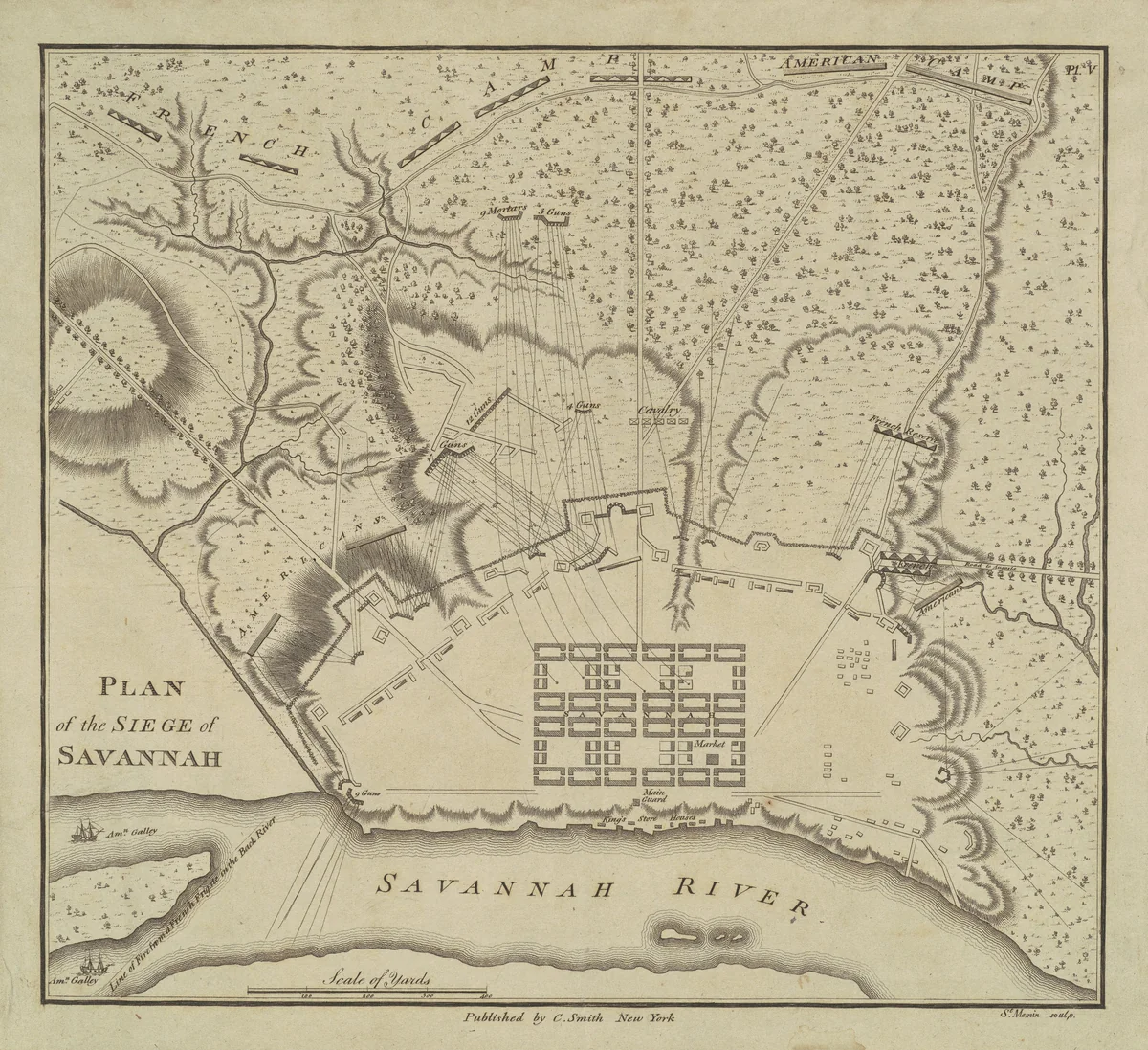 Plan of the Siege of Savannah by Charles B. J. Févret de Saint-Mémin, print, 1796