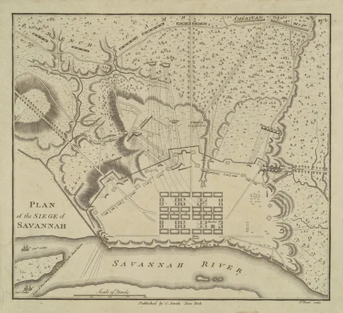 Plan of the Siege of Savannah by Charles B. J. Févret de Saint-Mémin, print, 1796