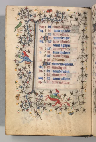 Hours of Charles the Noble, King of Navarre (1361-1425): fol. 3v, March by Master of the Brussels Initials and Associates, book, 1400-1410
