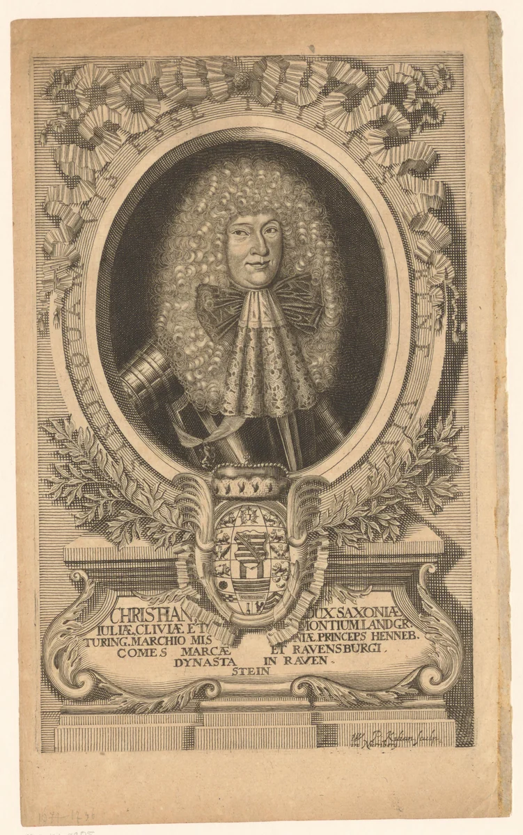Portret van Christian van Saksen by Wolfgang Philipp Kilian, print, 1669-1679