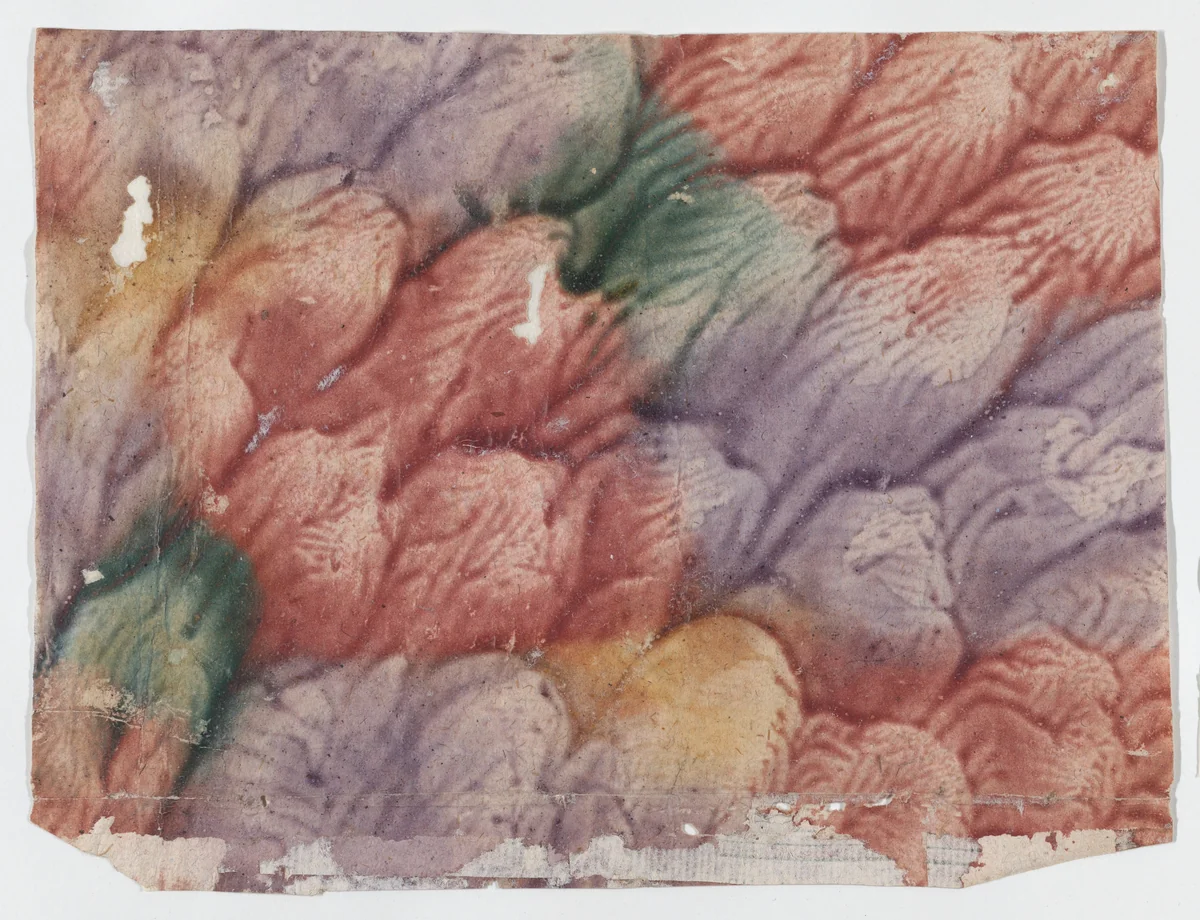 Paste paper with red, purple, yellow, and green design by anonymous, print, 1700-1800