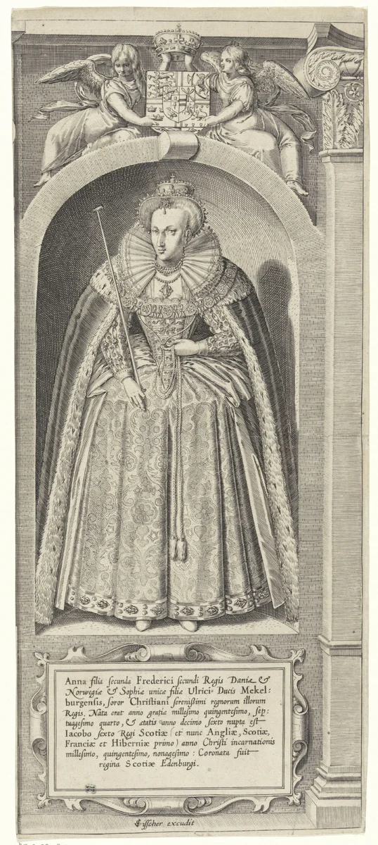 Portret van Anna van Denemarken, koningin van Engeland by anonymous, print, 1612-1652