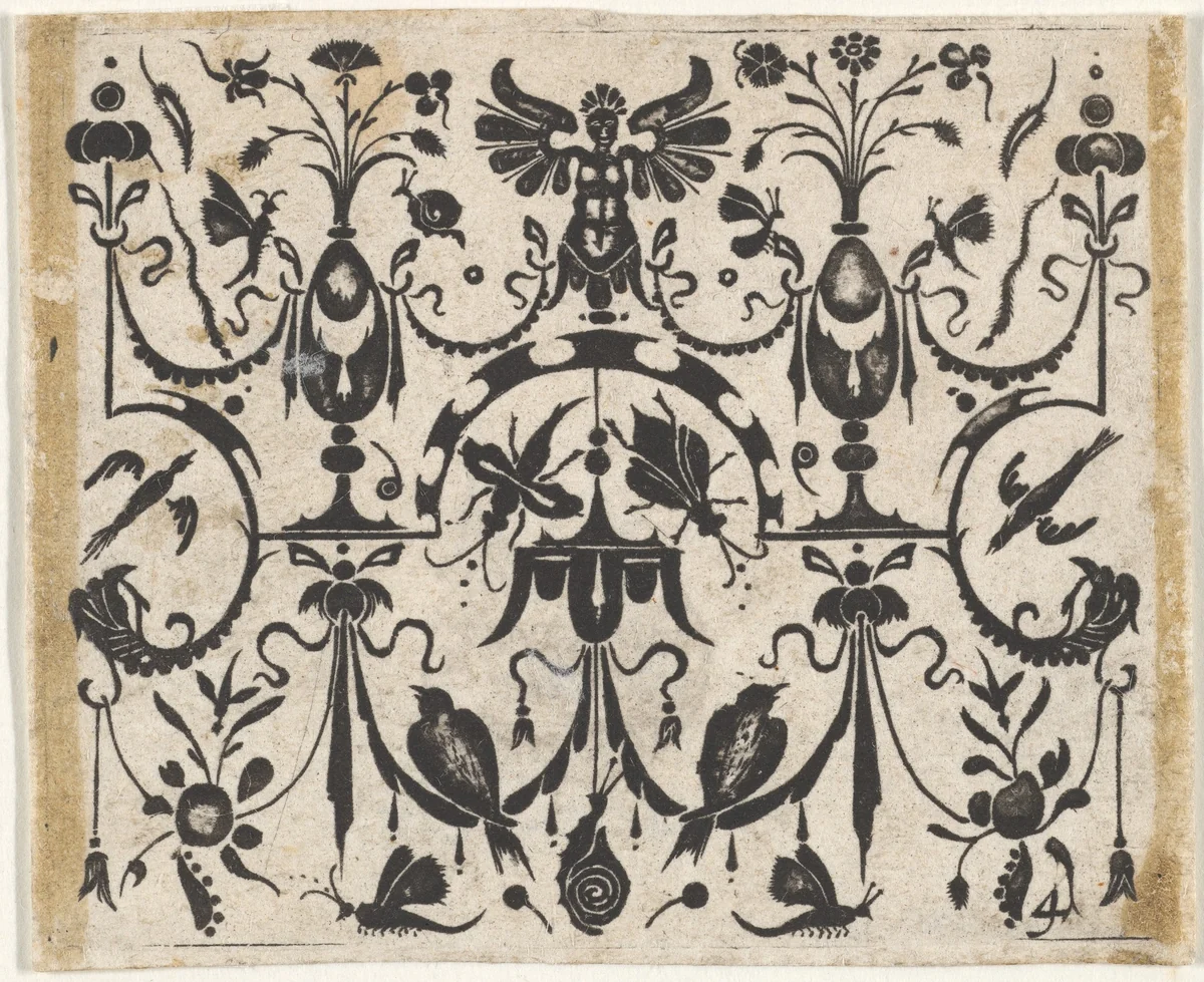 Blackwork Print with a Symmetric Grotesque Pattern by Claes Jansz Visscher, print, 1600-1620