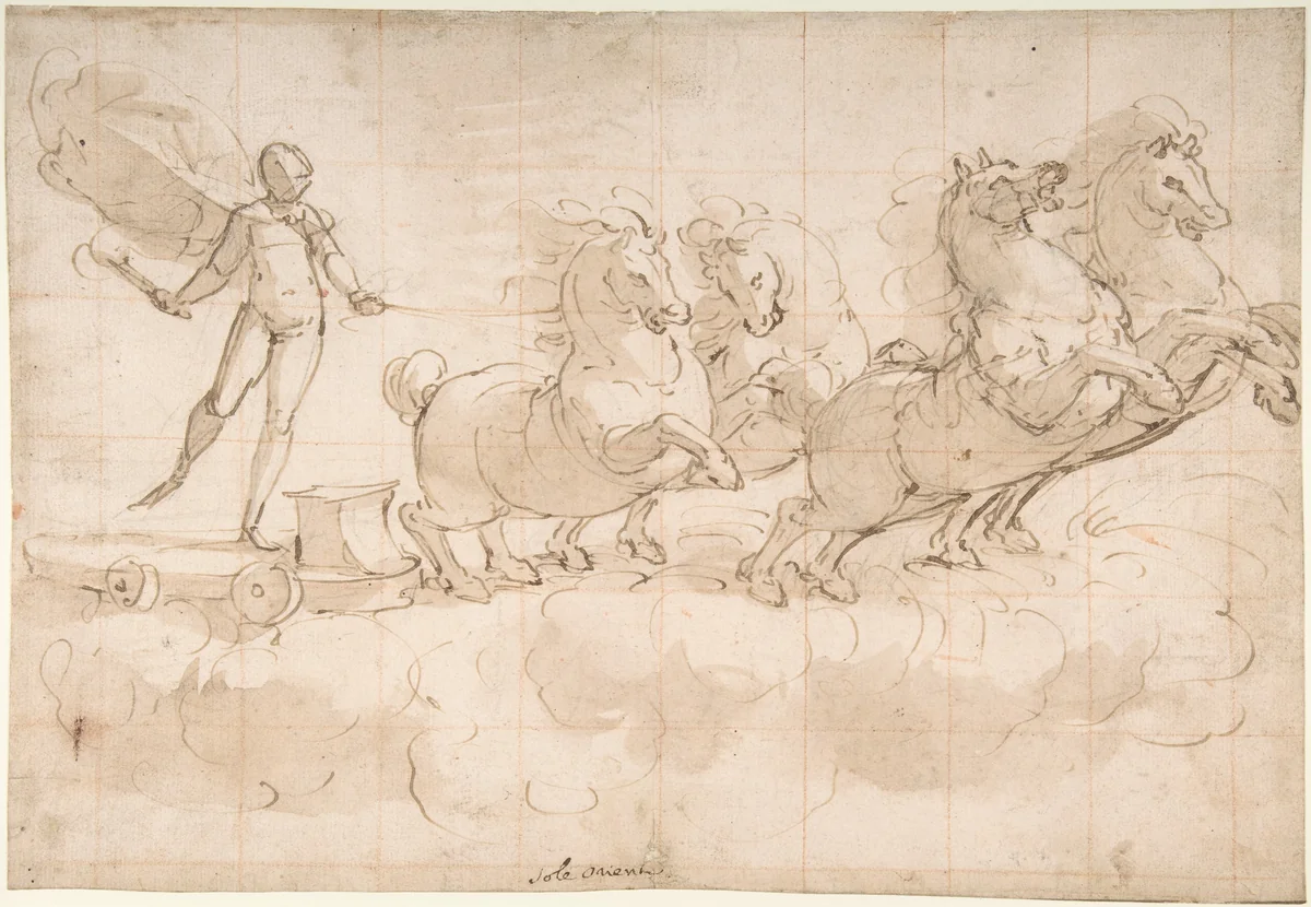 Apollo Driving the Chariot of the Rising Sun by Luca Cambiaso, drawing, 1527-1585