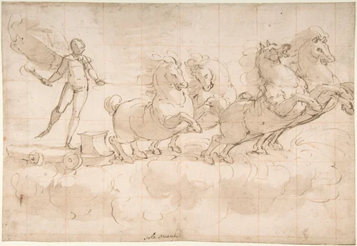 Apollo Driving the Chariot of the Rising Sun by Luca Cambiaso, drawing, 1527-1585