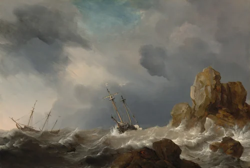 Ships in a Gale by Willem van de Velde the Younger, painting, 1660