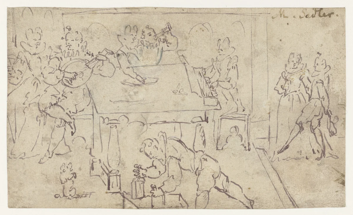 Vrolijk gezelschap by anonymous, drawing, 1599-1649