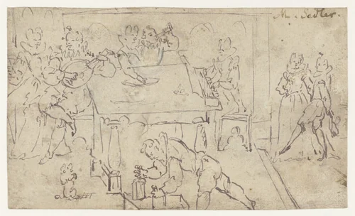 Vrolijk gezelschap by anonymous, drawing, 1599-1649