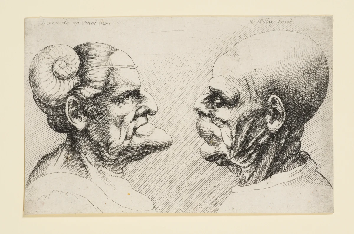 Two Deformed Heads Facing Inwards by Wenceslaus Hollar, print, 1645