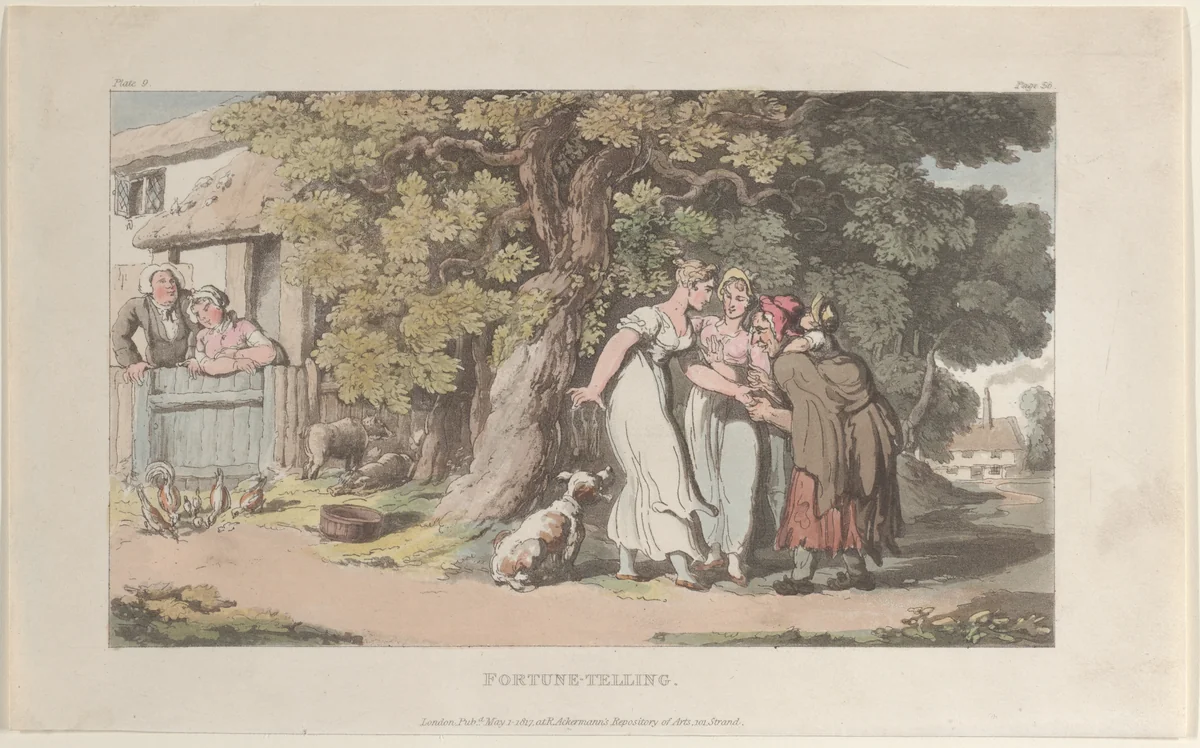 Fortune-telling, from "The Vicar of Wakefield" by Thomas Rowlandson, print, 1817