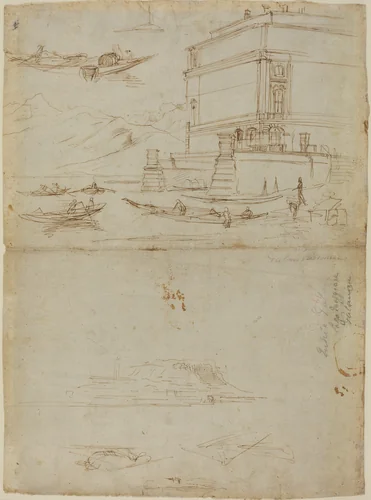 Studies of Lago Maggiore and and the Entrance to a Palazzo by Gaspar van Wittel, drawing, 1700